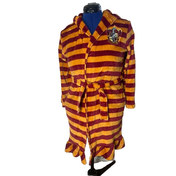 Harry Potter Gryffindor Striped Hooded Plush Fleece Robe Juniors XL (14) - Picture 1 of 10